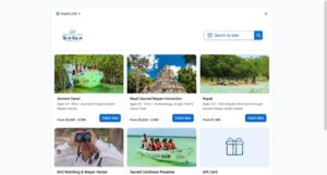 FareHarbor booking screen showing all Community Tours Sian Ka´an experiences with prices in Mexican pesos